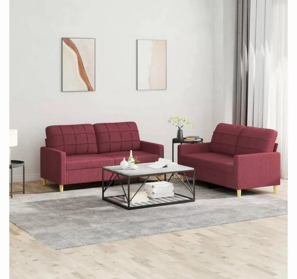 vidaXL Sofa Sofagarnitur mit Kissen Stoff, Standard, Rot günstig online kaufen