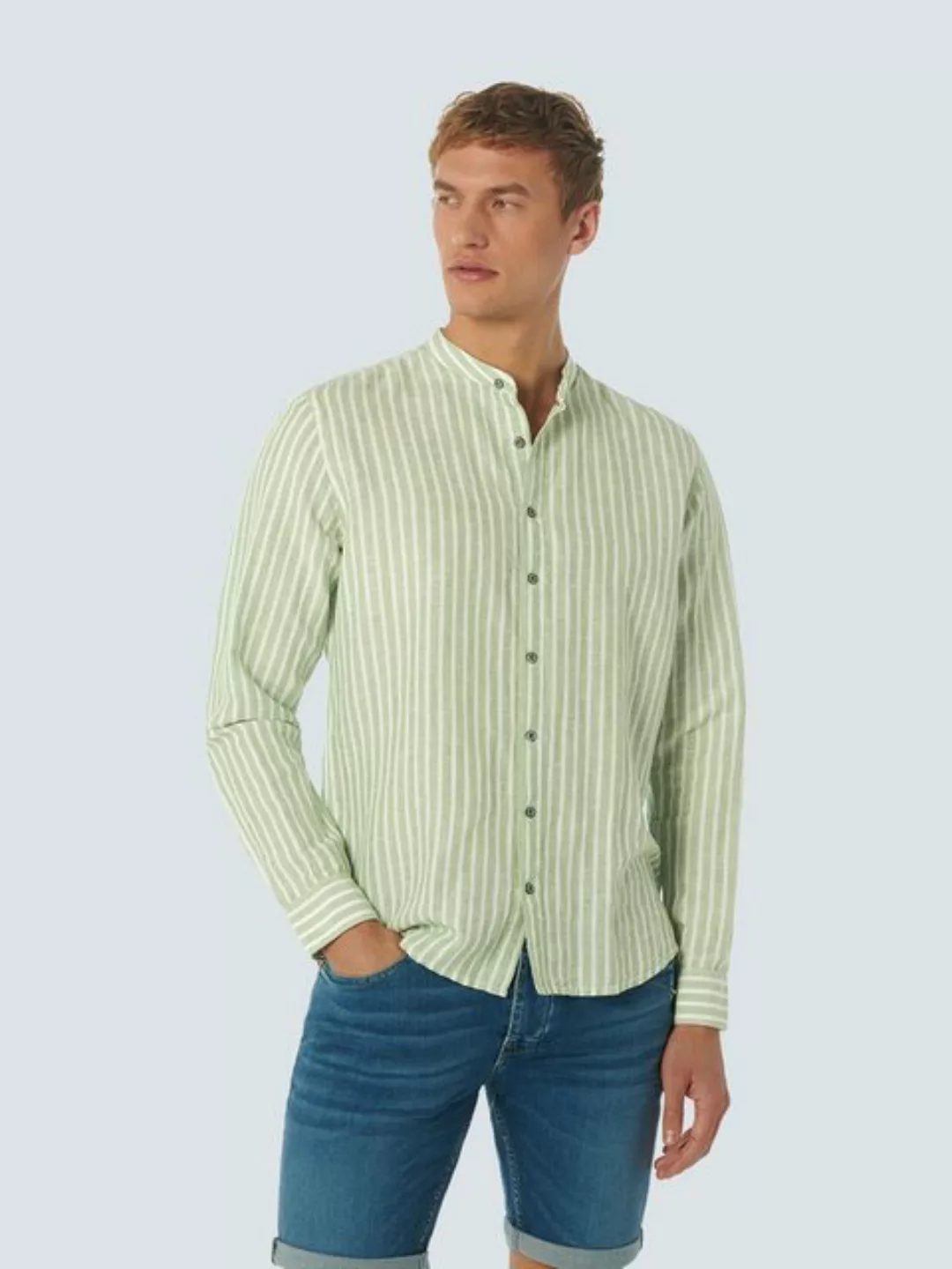 NO EXCESS T-Shirt Shirt Granddad Stripe With Linen günstig online kaufen