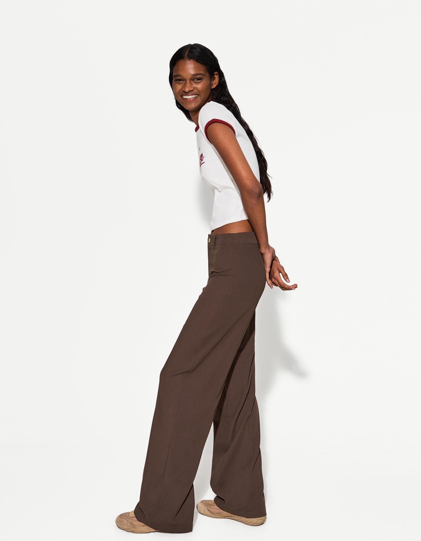 Bershka Wide-Leg-Hose Damen 34 Braun günstig online kaufen