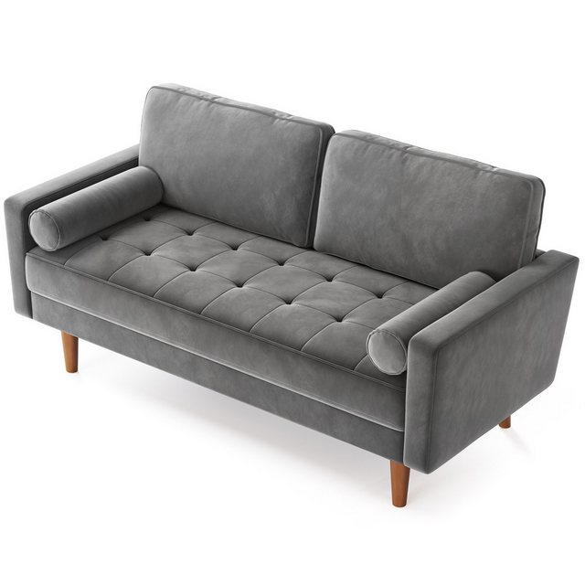 Vesgantti Sofa 121cm Kleines Loveseat Sofa, Samtcouch mit 2 Wurfkissen, Gra günstig online kaufen