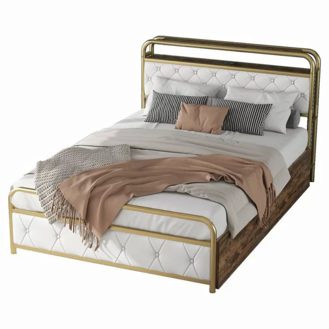 MODFU Stauraumbett Doppelbett Flachbett Eisenrahmenbett Metallbett (Nachtti günstig online kaufen