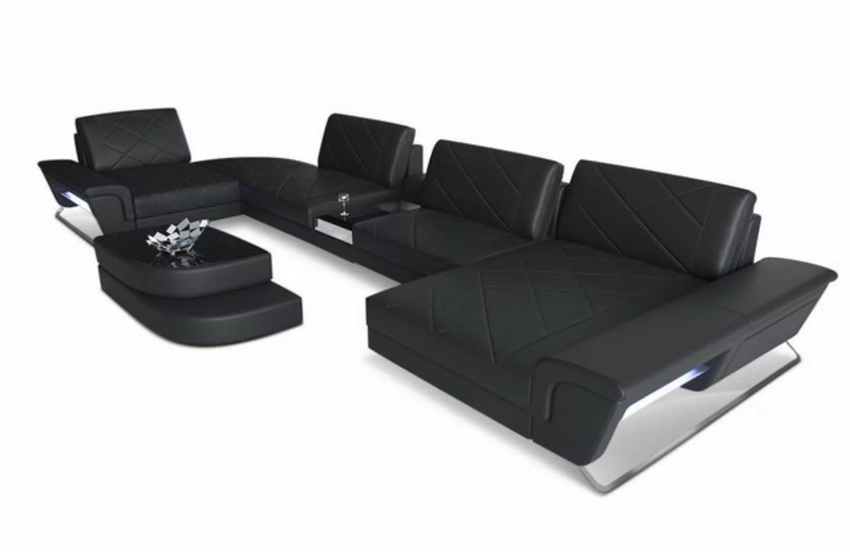 Sofa Dreams Wohnlandschaft Sofa Leder Bari U Form Ledersofa, Couch, mit LED günstig online kaufen