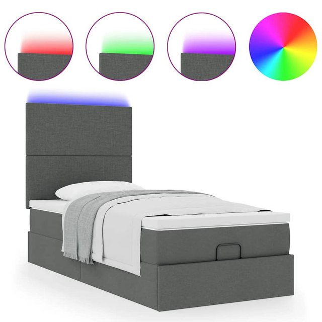 vidaXL Bett, Ottoman-Bett mit Matratze & LEDs Dunkelgrau 100x200 cm Stoff günstig online kaufen