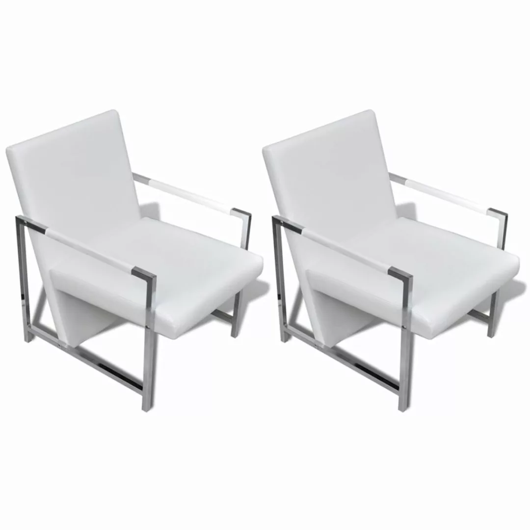 Sessel 2 Stk. Verchromtes Gestell Weiß Kunstleder günstig online kaufen