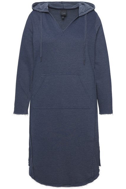 Ulla Popken Sommerkleid Sweatkleid offenkantig Kapuze V-Ausschnitt Langarm günstig online kaufen