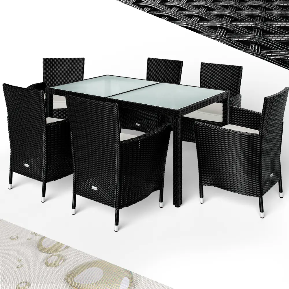 Polyrattan Sitzgarnitur Mailand 7-tlg Schwarz/Creme günstig online kaufen