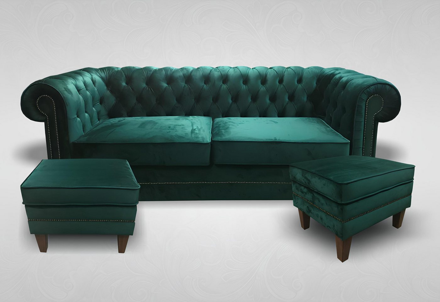 Xlmoebel 3-Sitzer Chesterfield 3-Sitzer XXL Großes Sofa Stoff Ottomane Sofa günstig online kaufen