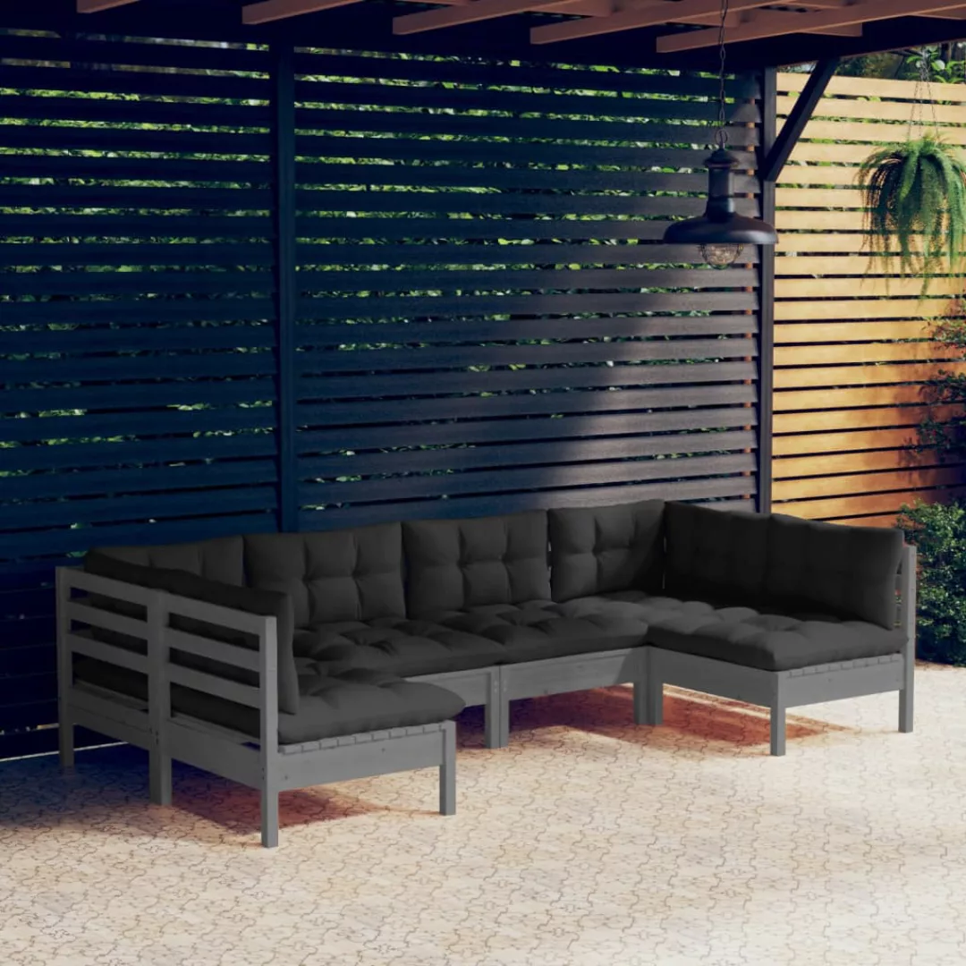6-tlg. Garten-lounge-set Mit Kissen Grau Kiefer Massivholz günstig online kaufen