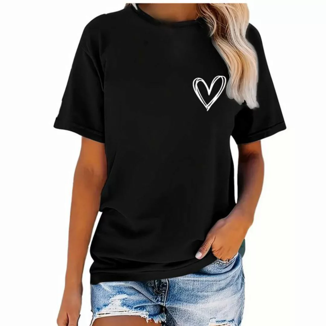 Banco T-Shirt Damen Kurzarm Love Liebe Herz Unifarben Unifarben, Größen XS günstig online kaufen