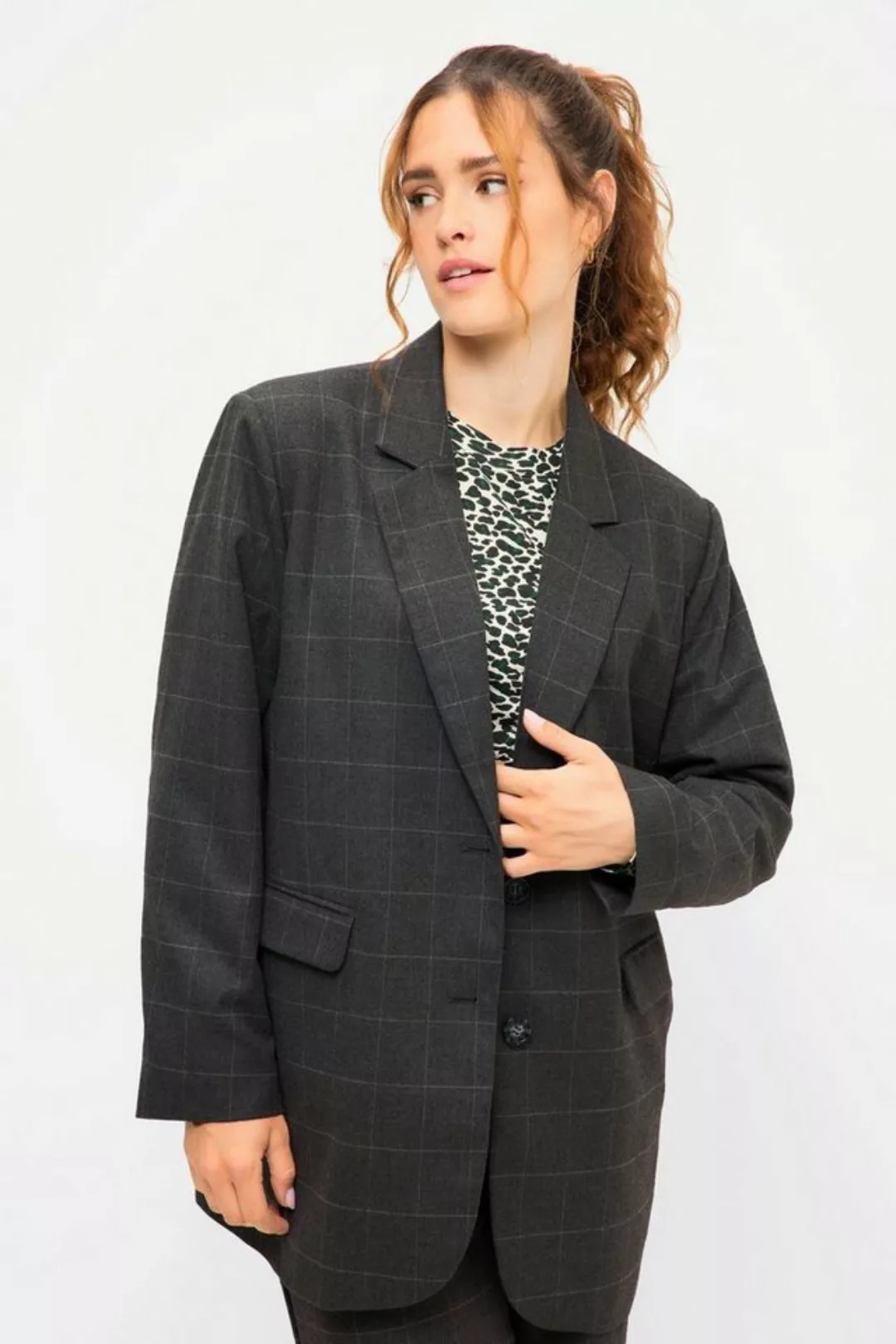 Studio Untold Blusenblazer Oversized-Blazer Karo softe Web-Qualität Revers günstig online kaufen