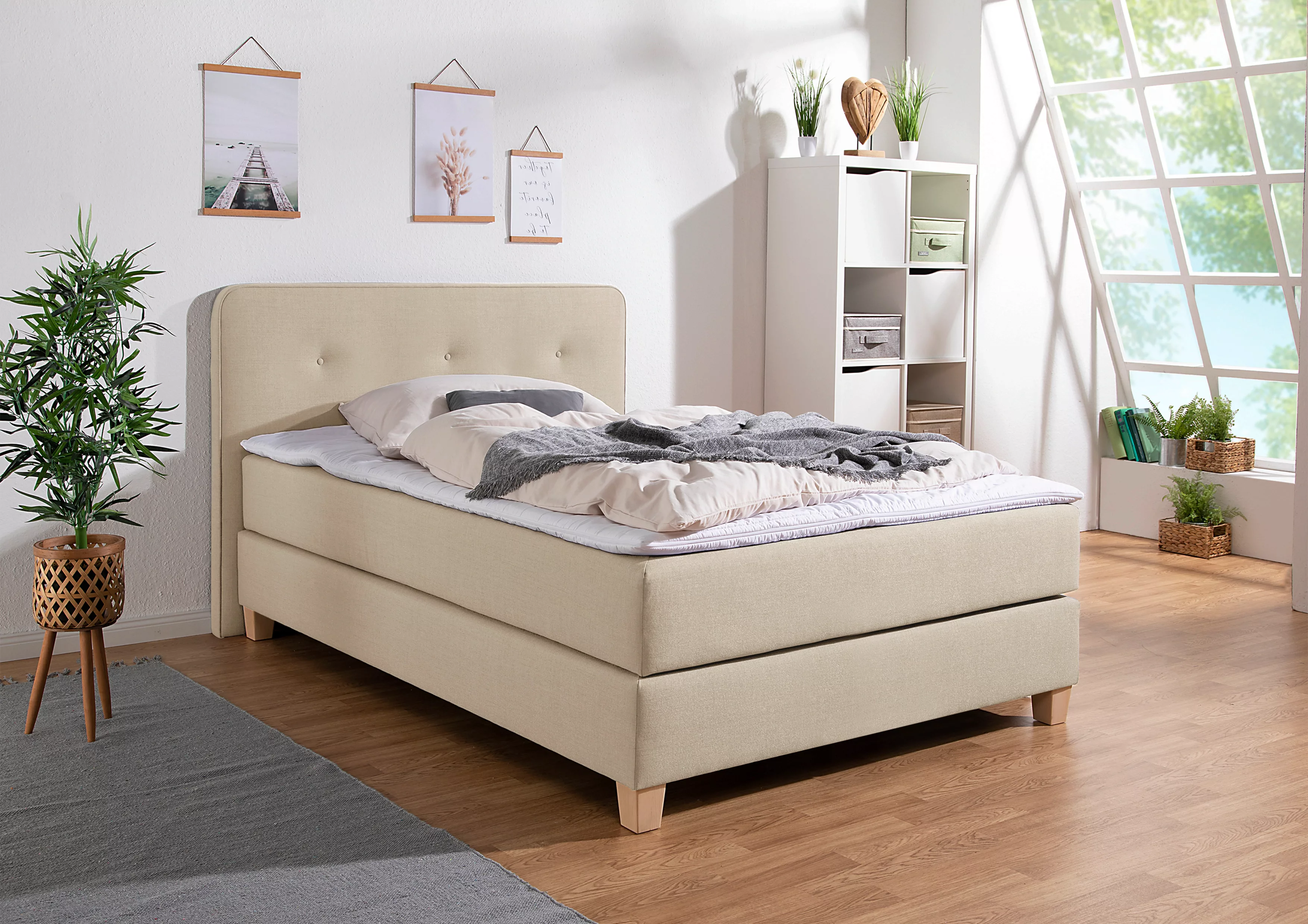 Home affaire Boxspringbett Fargo, inkl. Topper, in 3 Matratzenarten, in Sam günstig online kaufen