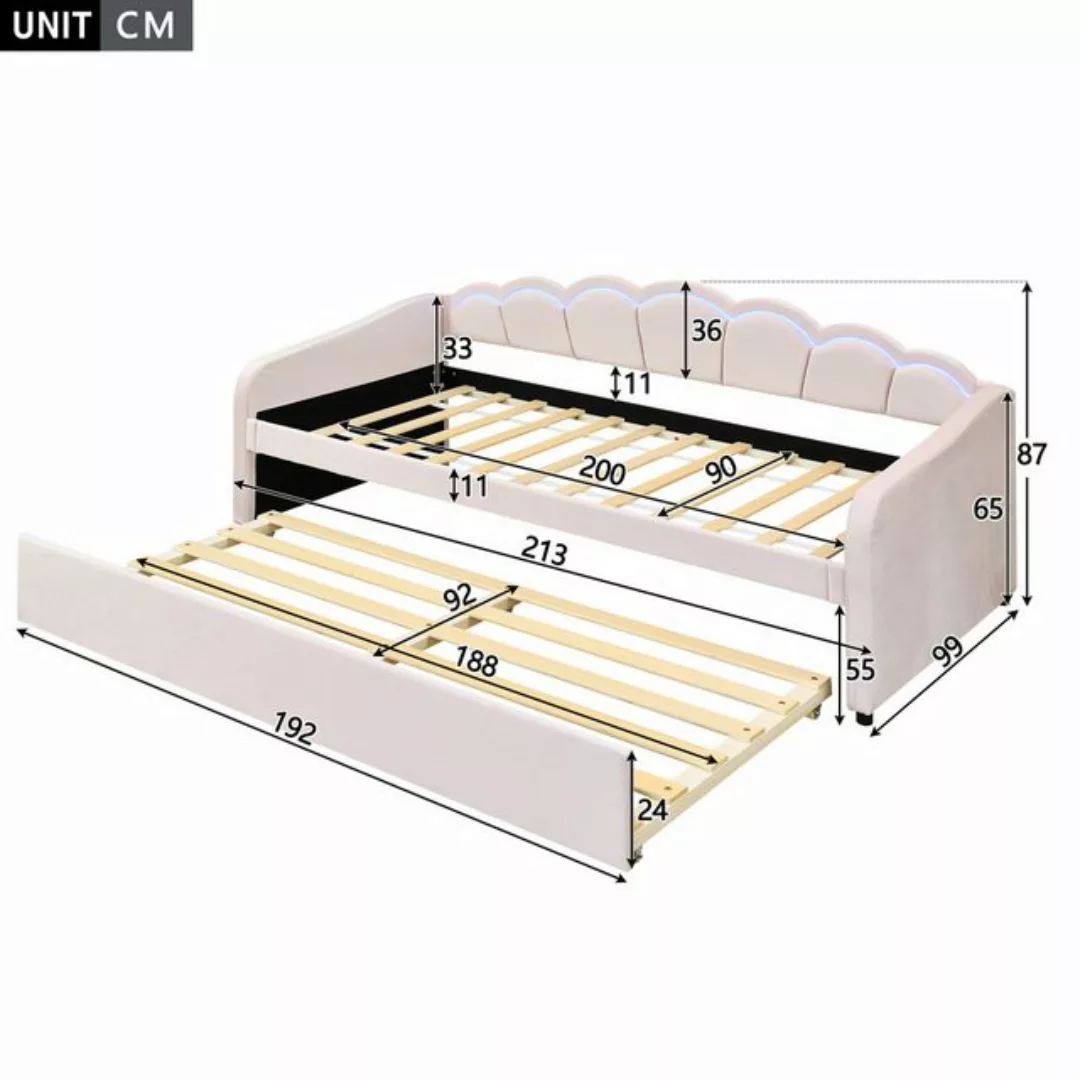 KoDise Polsterbett 90x200cm Daybettt Bettrahmen Einzelbett mit ausziehbarem günstig online kaufen