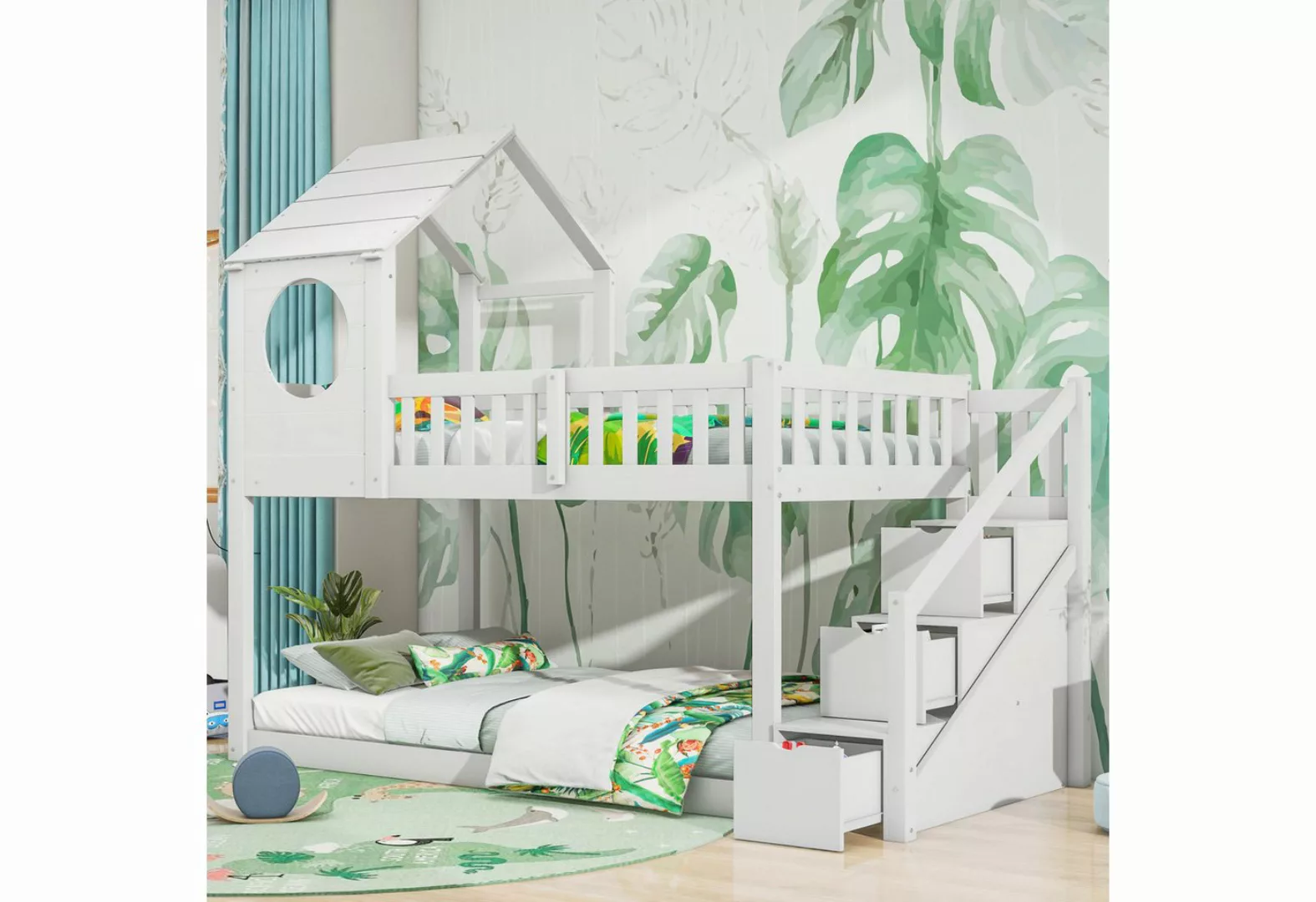 Rustrky Etagenbett Baumhaus-Kinderbett (90 x 200 cm, ohne Matratze, weiß), günstig online kaufen