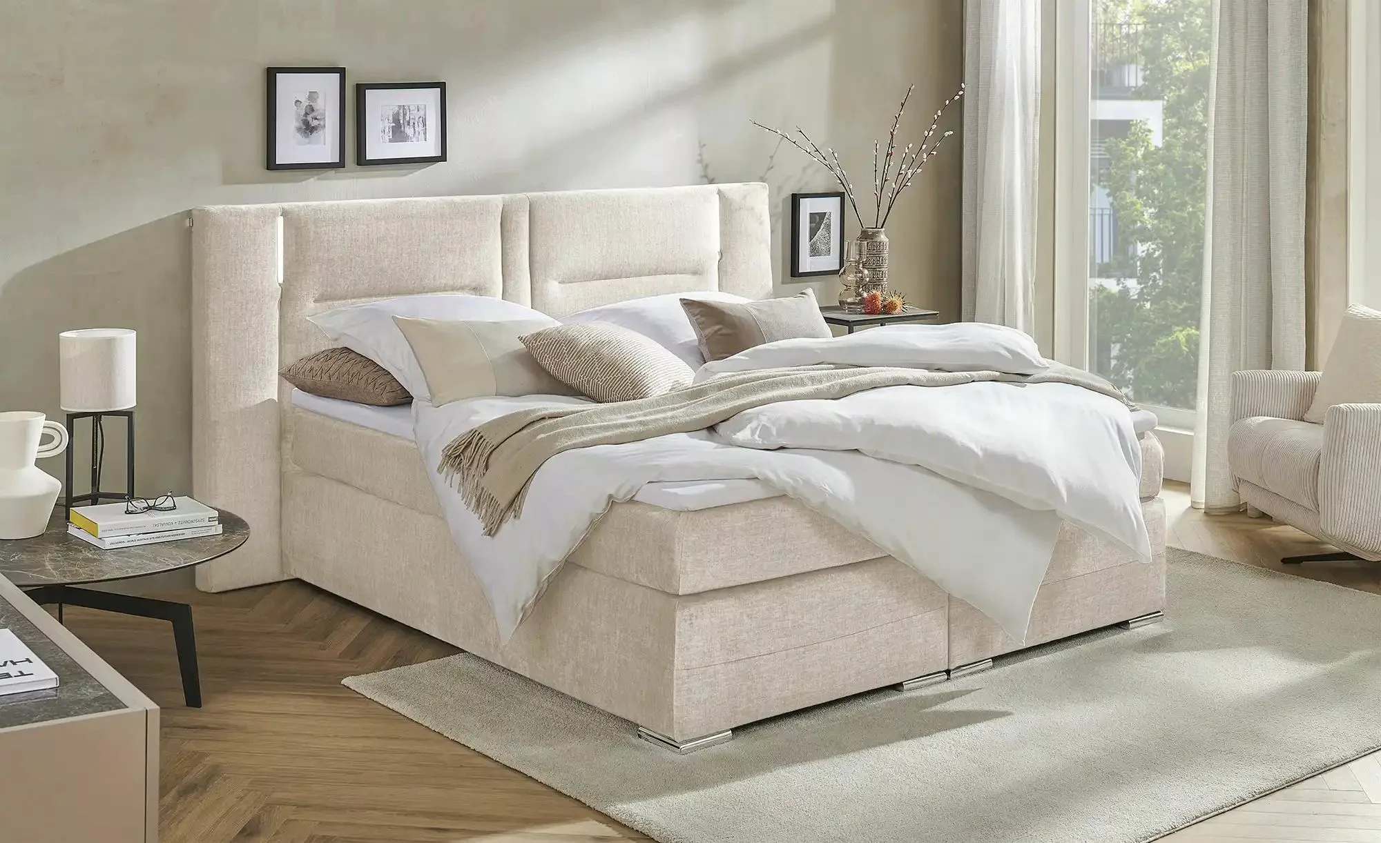 uno Boxspringbett  Aston ¦ beige ¦ Maße (cm): B: 213 H: 120 Betten > Boxspr günstig online kaufen