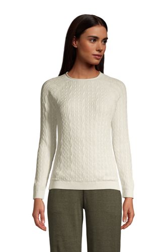 Baumwoll-Zopfmusterpullover mit Rollblende, Damen, Größe: XS Normal, Elfenb günstig online kaufen