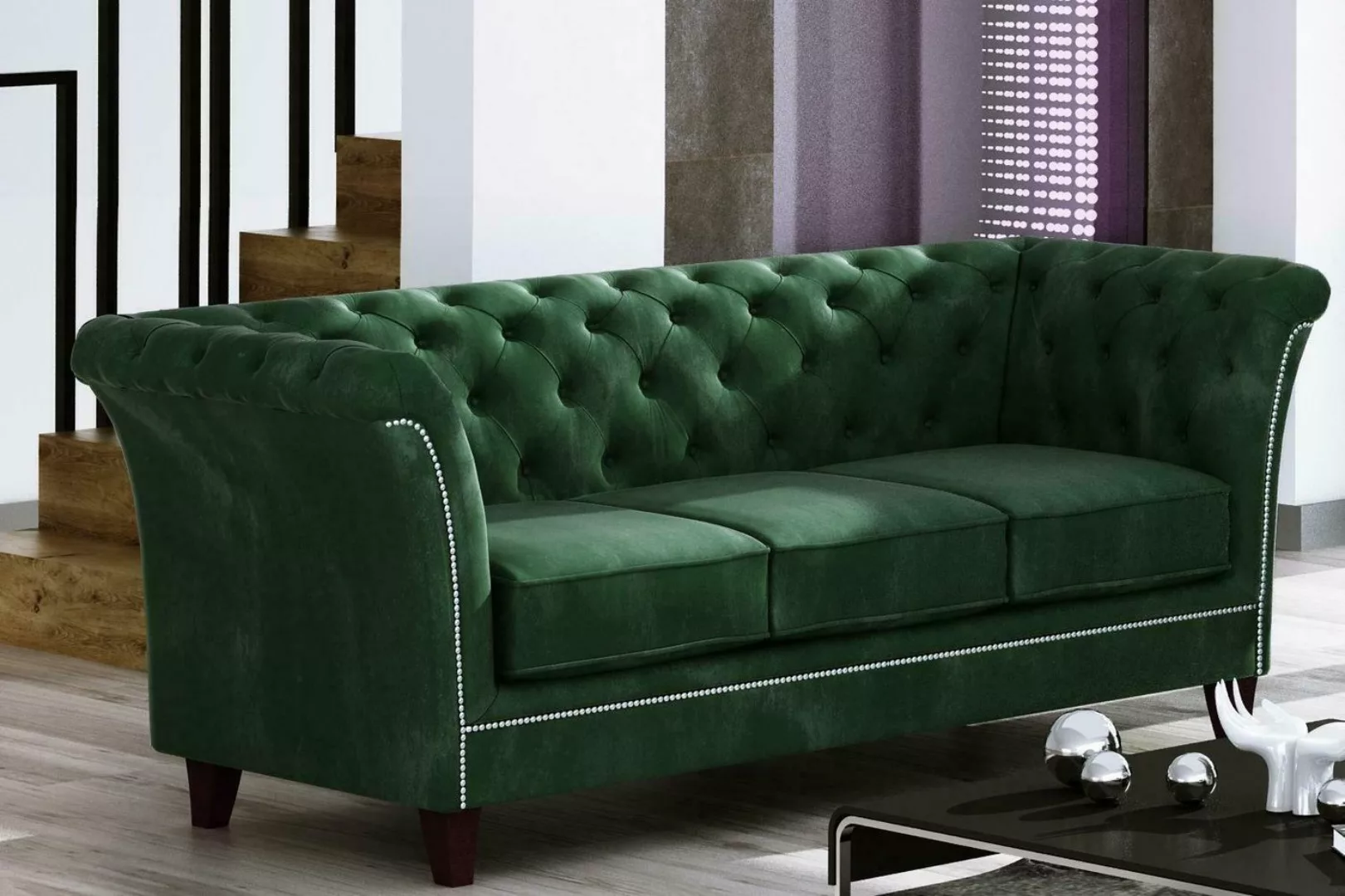 JVmoebel Sofa Grüner Dreisitzer Chesterfield Möbel Luxus 3-Sitzer Couch Ede günstig online kaufen