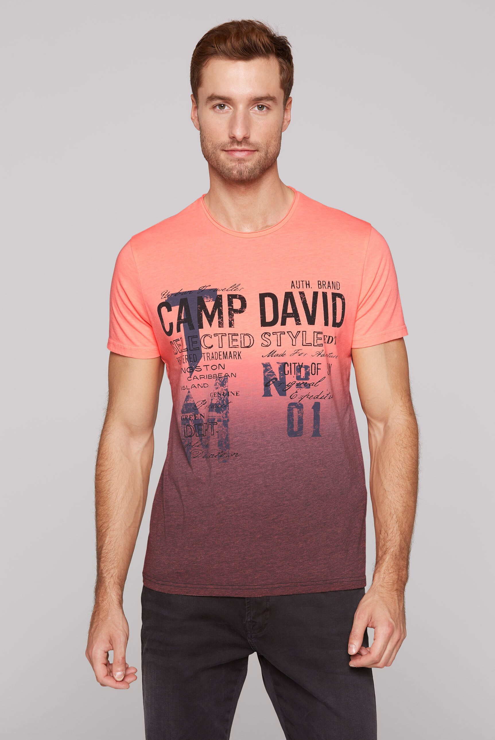 CAMP DAVID Rundhalsshirt mit offener Kante günstig online kaufen