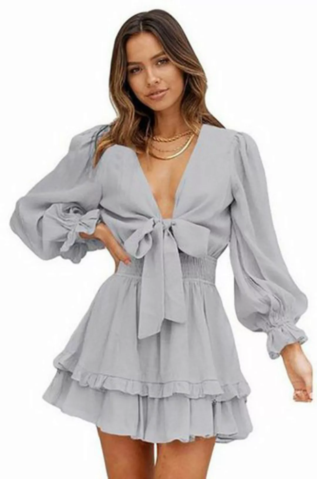ZWY Midikleid Ein knielanges Kleid mit Rüschenbesatz und taillierter Taille günstig online kaufen