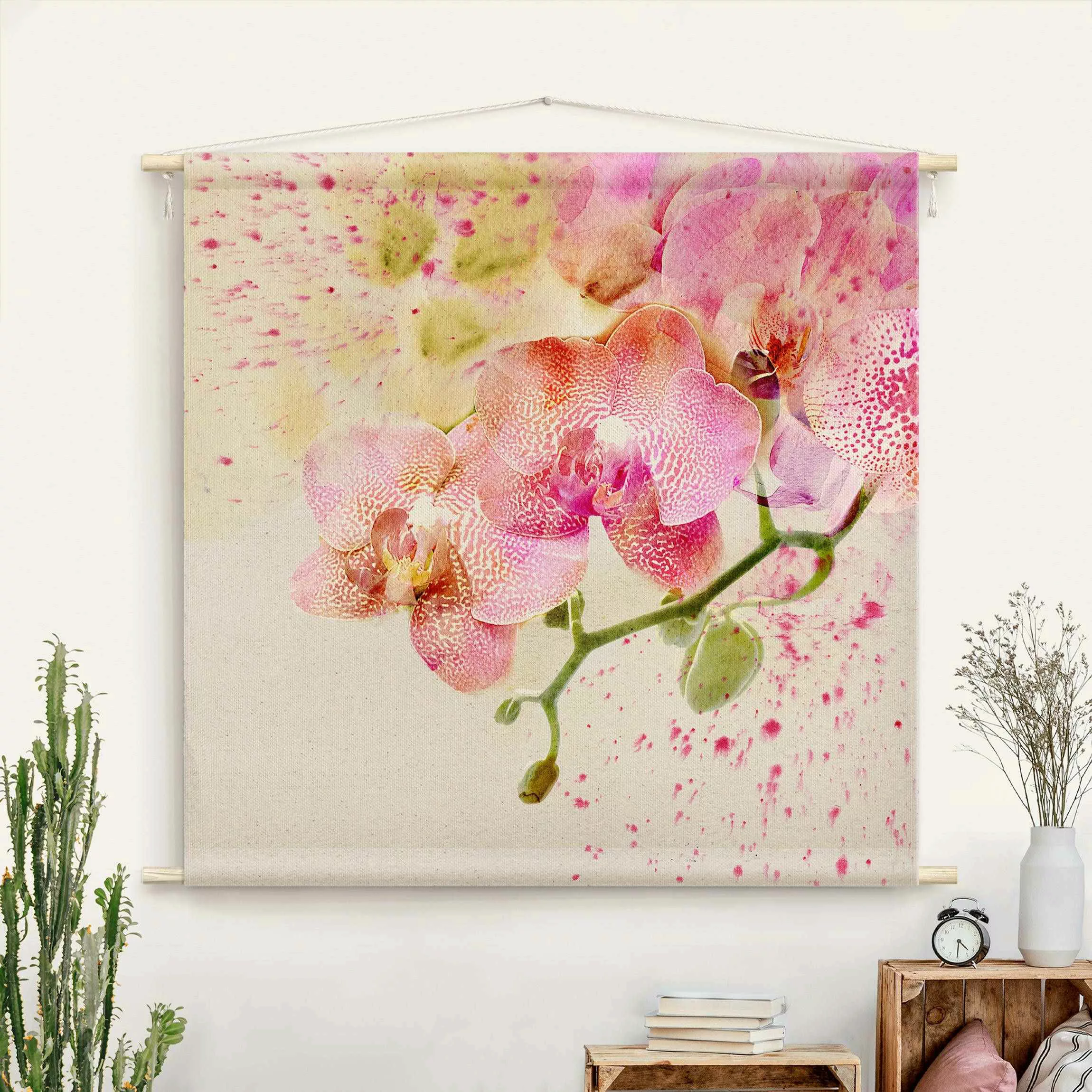 Wandteppich Aquarell Blumen Orchideen günstig online kaufen