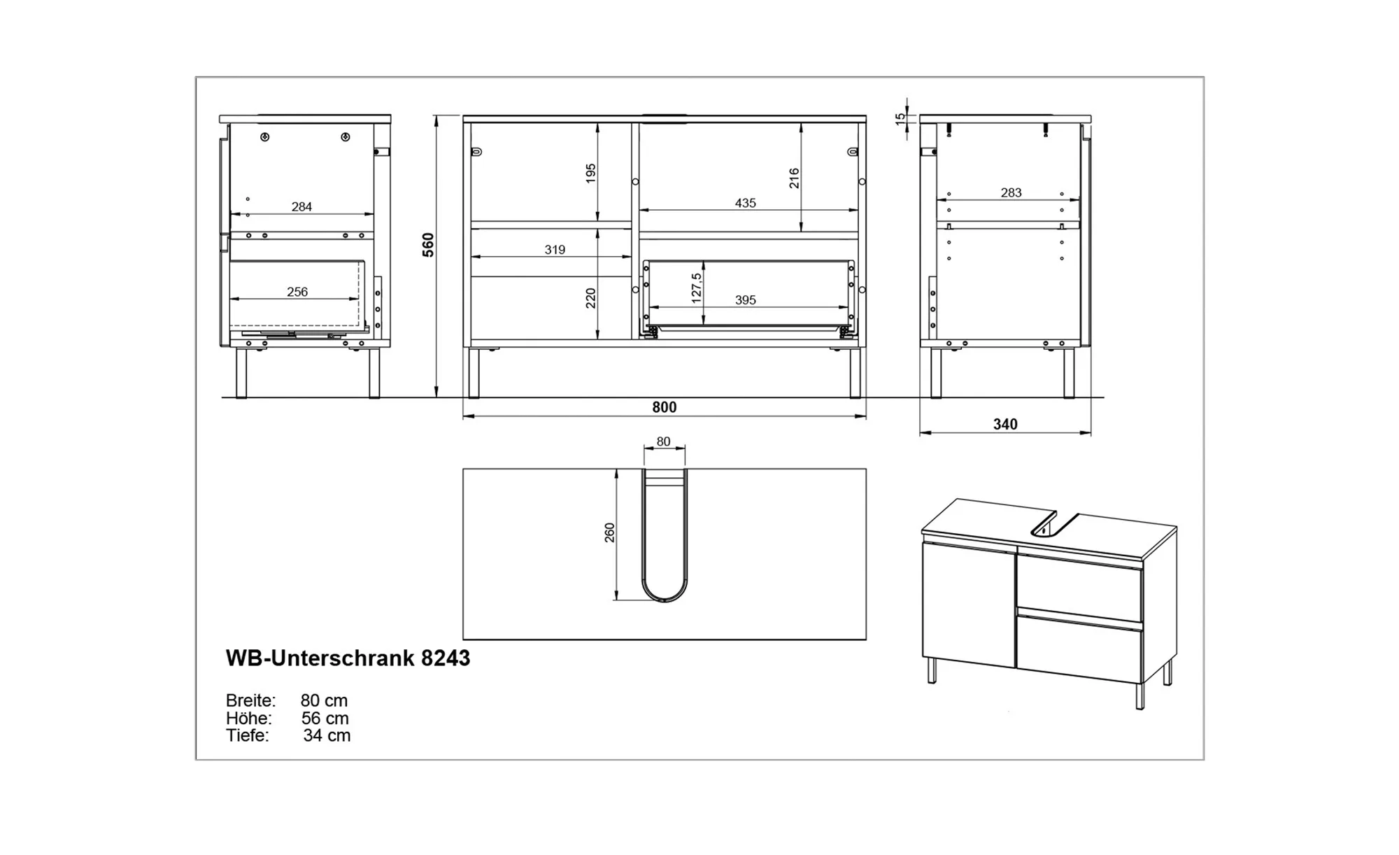 Waschbeckenunterschrank  Seddiner See ¦ holzfarben ¦ Maße (cm): B: 80 H: 56 günstig online kaufen