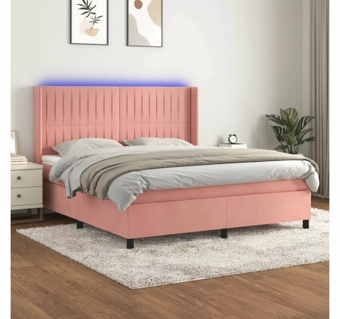 vidaXL Boxspringbett Boxspringbett mit Matratze und LED Samt (160 x 200 cm, günstig online kaufen