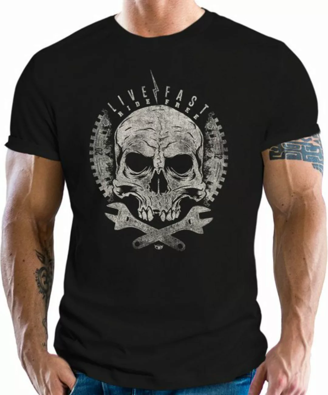 RAHMENLOS® T-Shirt für Racer und Schrauber: Live Fast Ride Free günstig online kaufen