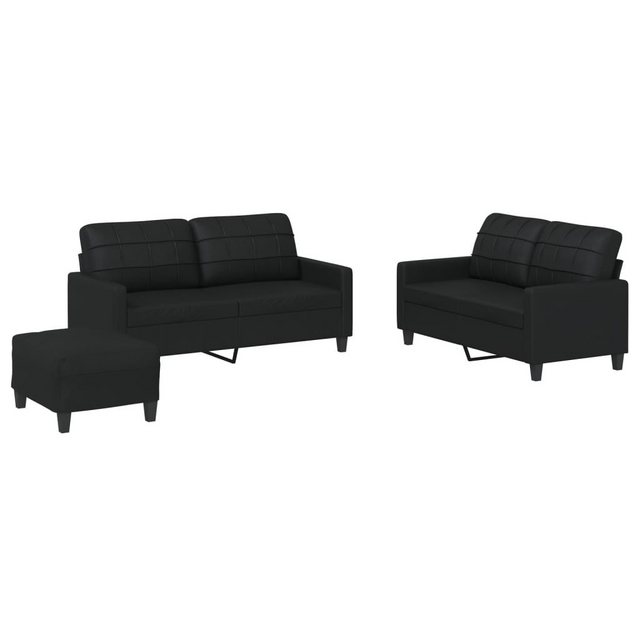 vidaXL Sofa Sofagarnitur mit Kissen Kunstleder, Standard + Fußhocker, Schwa günstig online kaufen