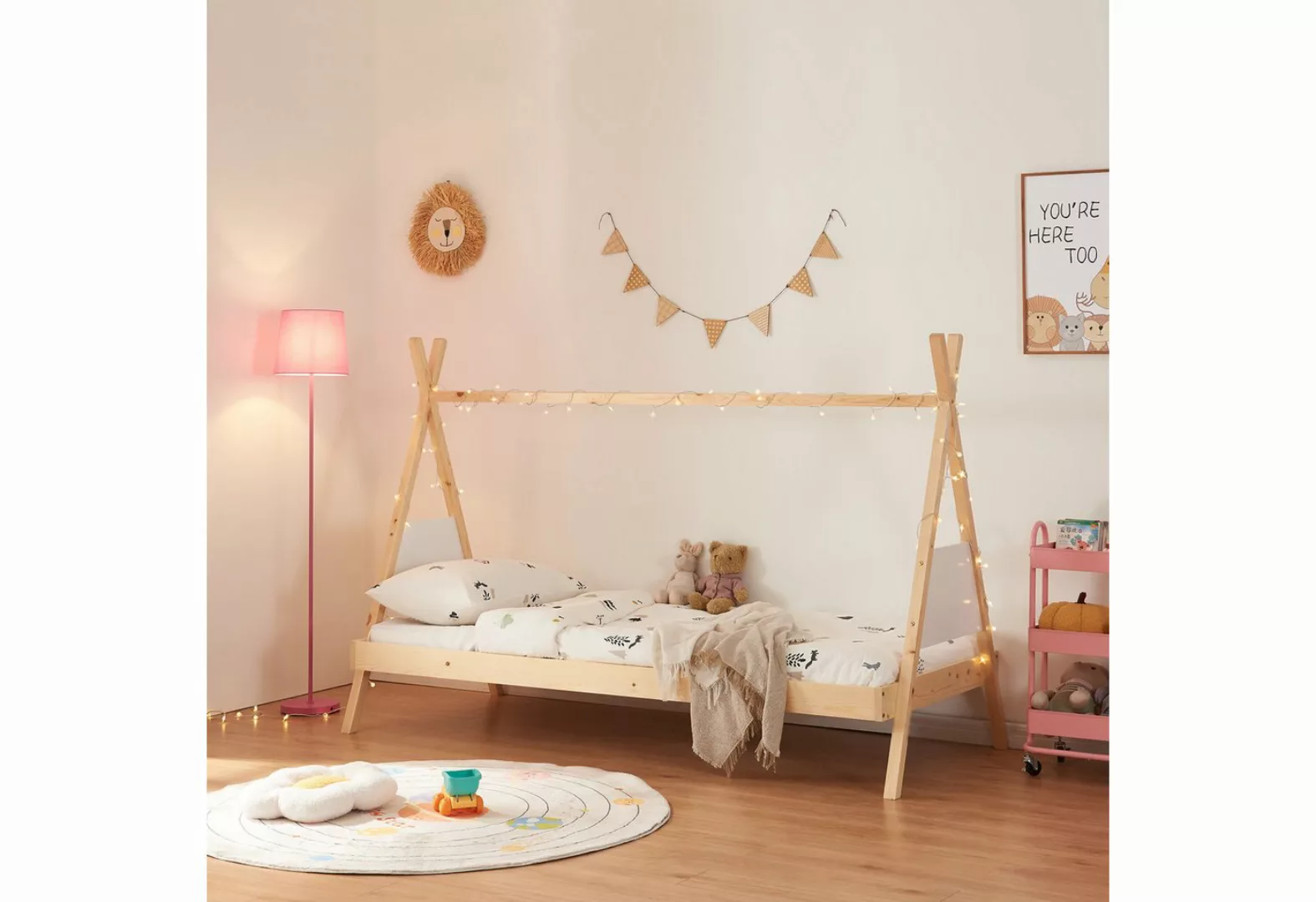 en.casa Kinderbett, »Siikajoki« Tipi-Bett 90x200cm Kiefernholz Natur günstig online kaufen