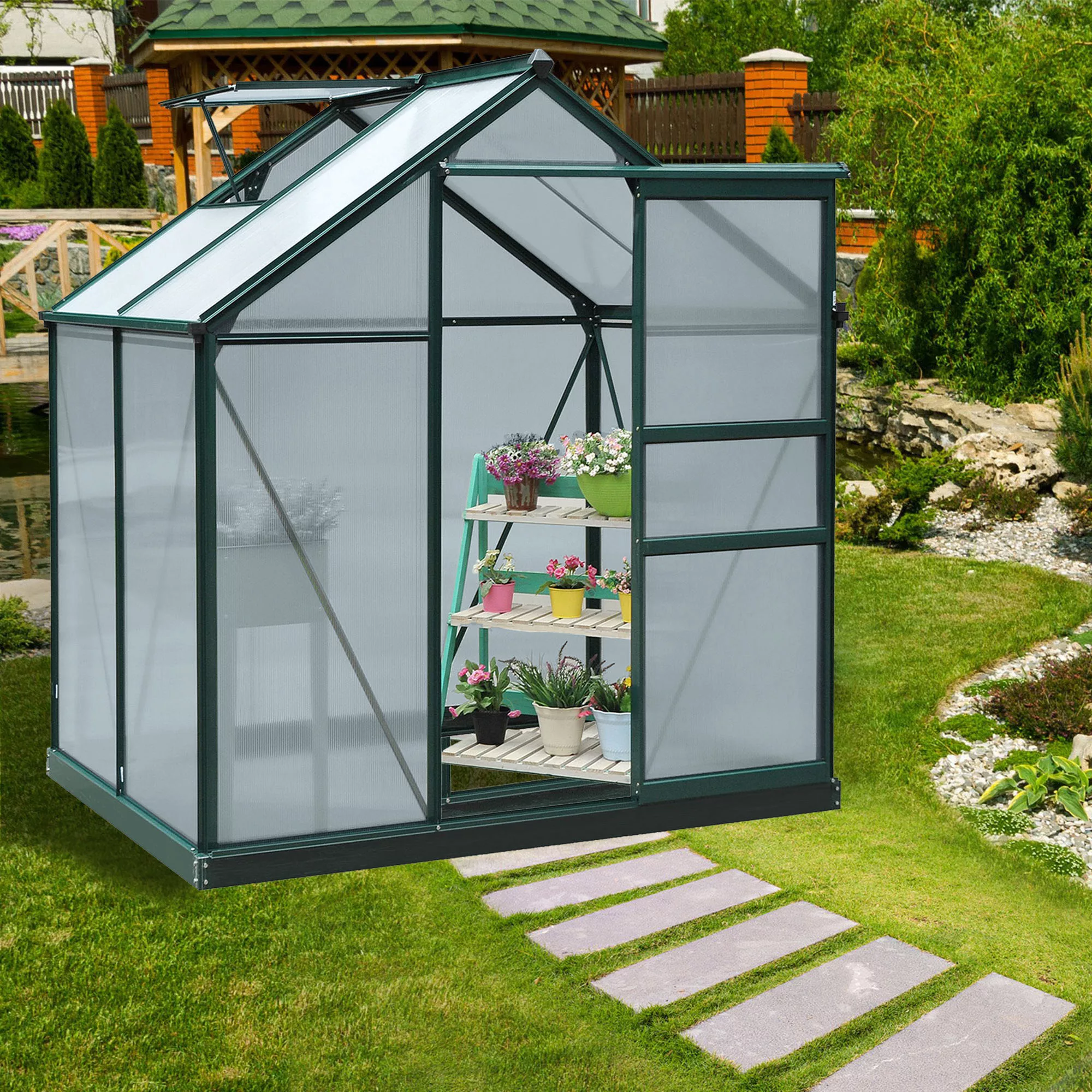 Outsunny Gewächshaus Aluminium Treibhaus mit Dachfenster und Tür, begehbare günstig online kaufen