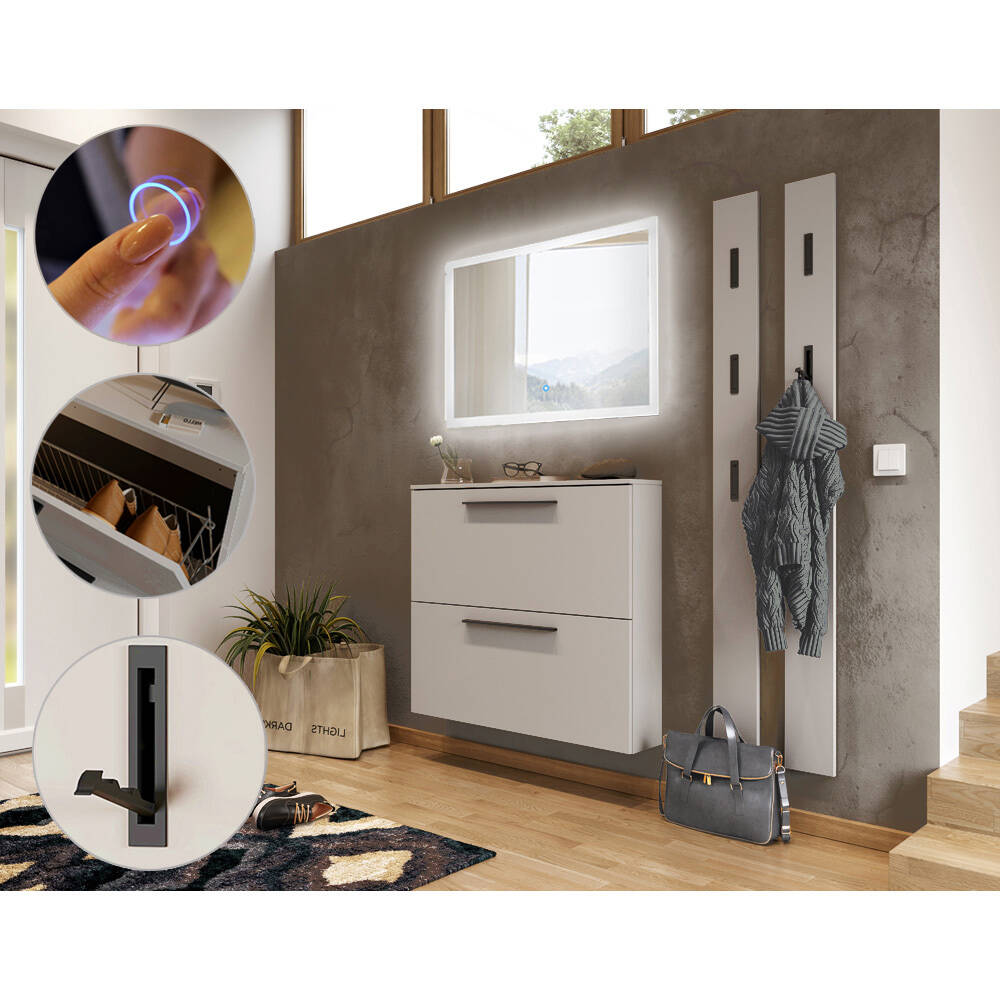 Lomadox Garderobenmöbel Set mit 100cm LED-Spiegel, Schuhschrank, 2 Paneele günstig online kaufen