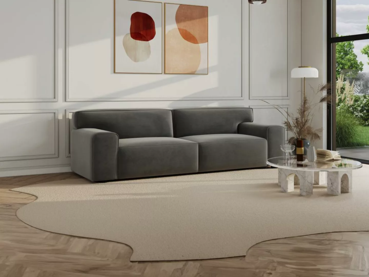Sofa 3-Sitzer - Samt - Grau - OTRANO günstig online kaufen