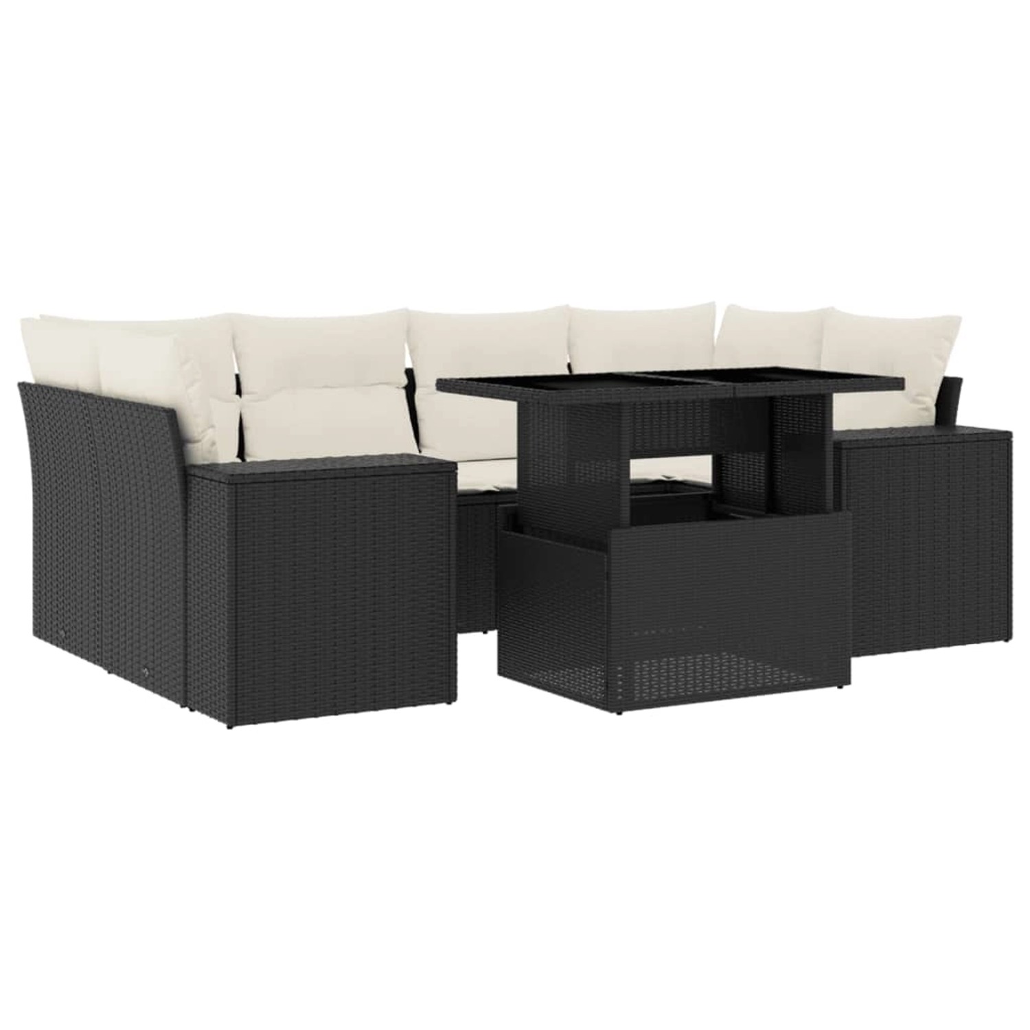 vidaXL 7-Tlg Garten-Sofagarnitur mit Kissen Schwarz Poly Rattan 3269016 günstig online kaufen