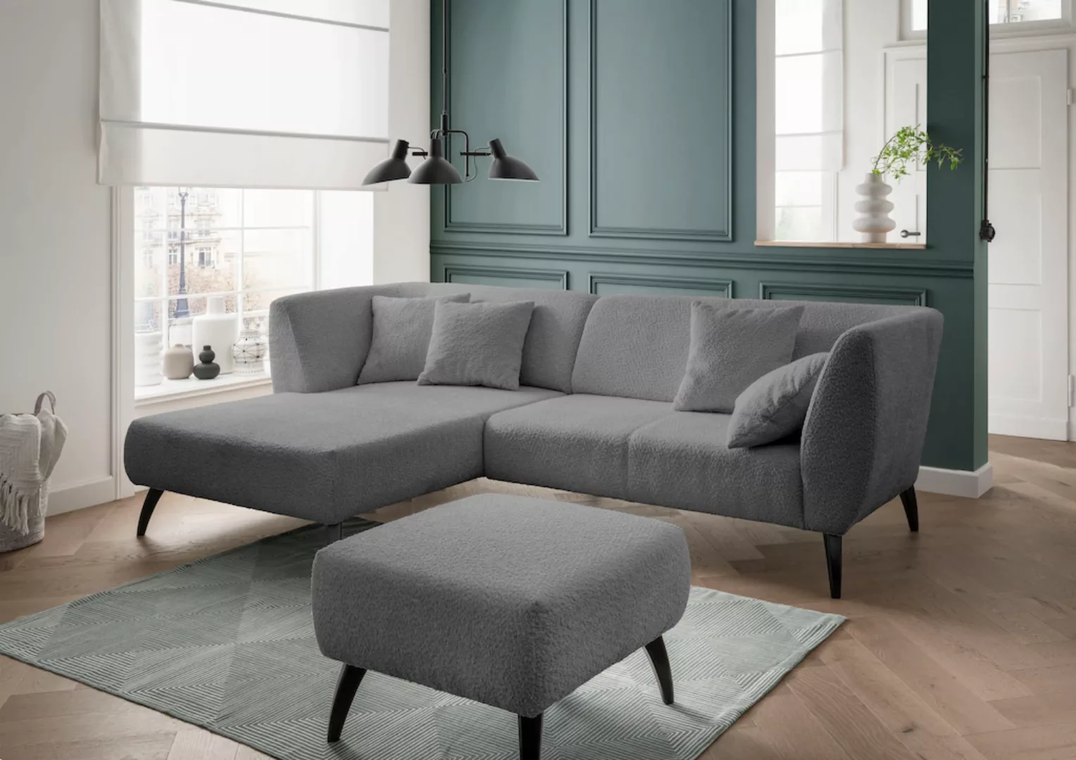 INOSIGN Ecksofa "Colori L-Form", Holzfußfarbe wählbar, inkl. 4x Zierkissen, günstig online kaufen