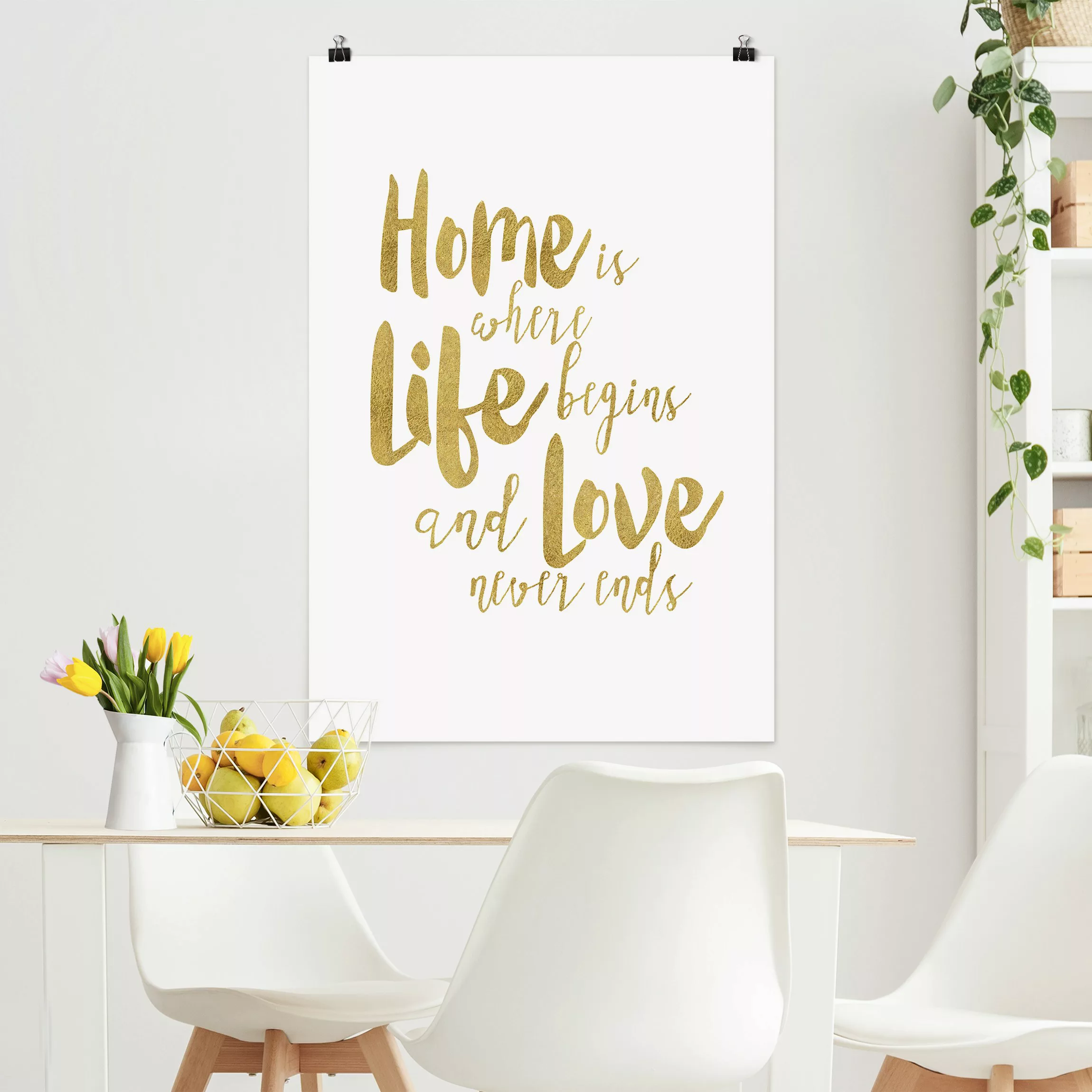 Poster Home is where Life begins Gold günstig online kaufen