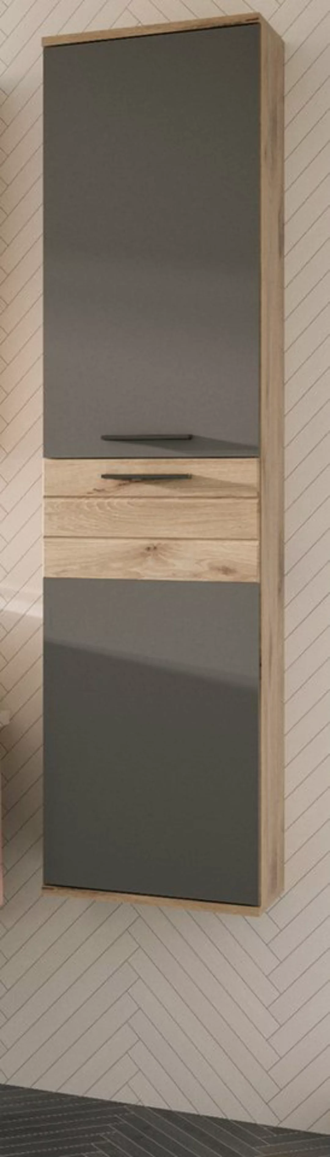 Inn.Furn Hochschrank Tomaso (Bad Hängeschrank in Eiche und grau, 37 x 152 c günstig online kaufen