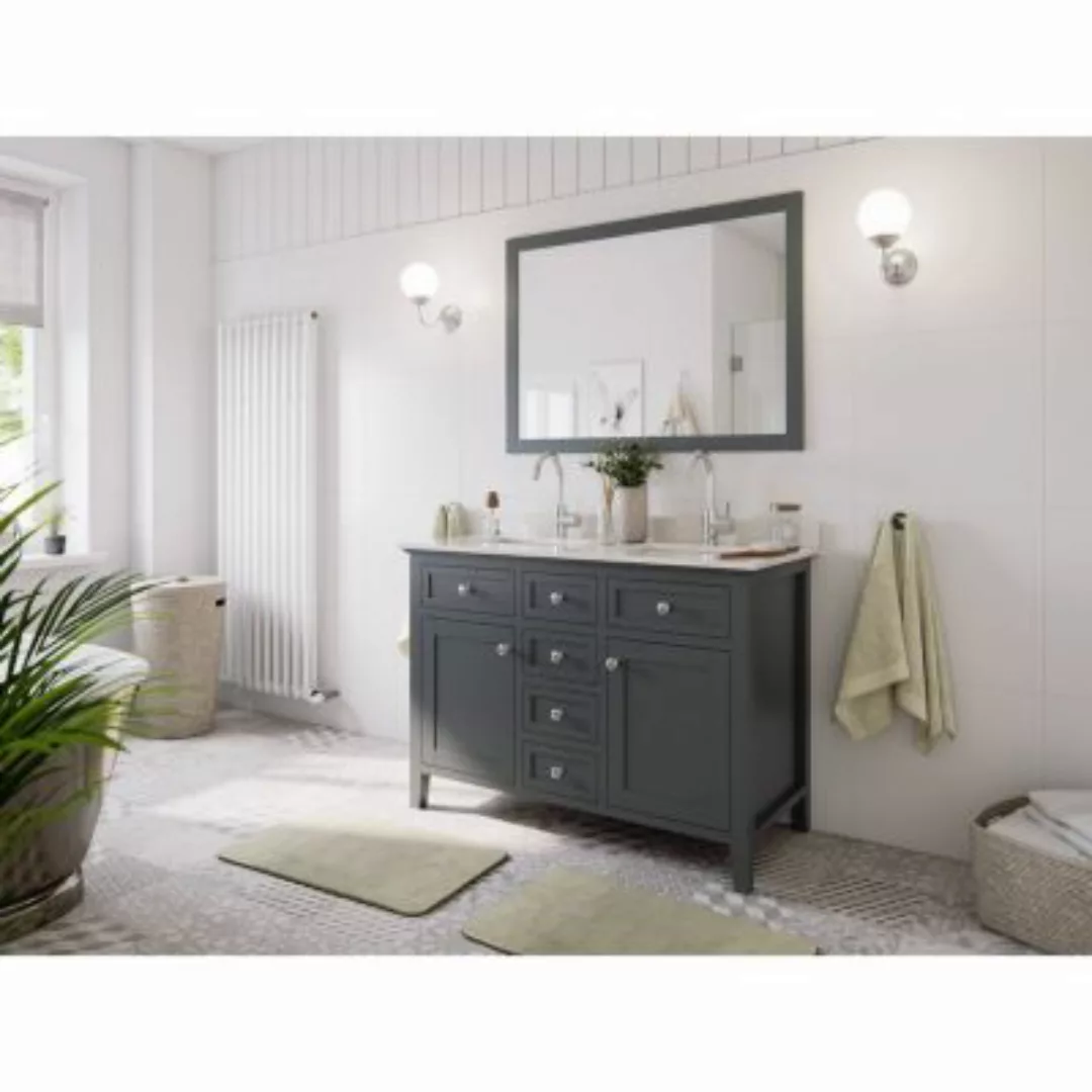 Lomadox Landhaus Waschtisch Set mit Doppelwaschbecken EVERETT-02 Massivholz günstig online kaufen