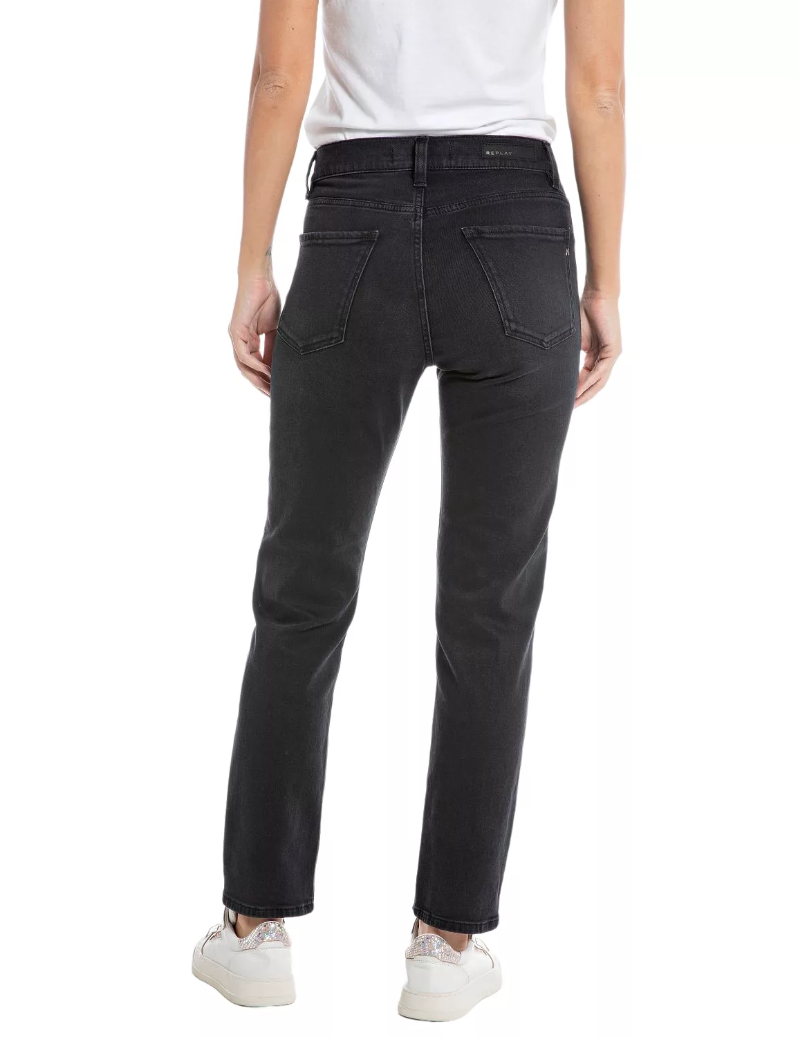 Replay Damen Jeans MAIJKE STRAIGHT - Straight Fit - Schwarz - Black Denim günstig online kaufen