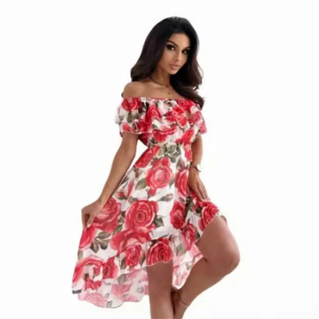RUZU UG Dirndl Sommerliches Slim-Fit-Kleid mit U-Boot-Kragen und Rüschen (1 günstig online kaufen