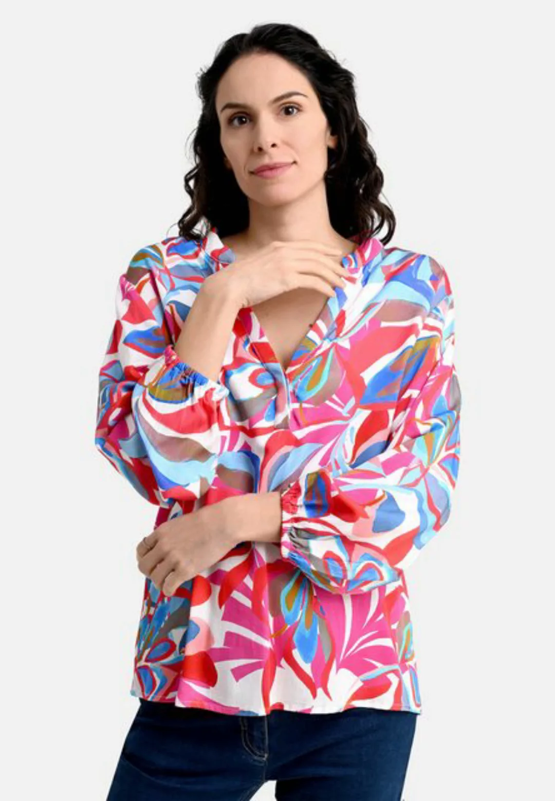 BICALLA Blusentop Bluse mit Tropical-Print in Pink/Hellblau günstig online kaufen