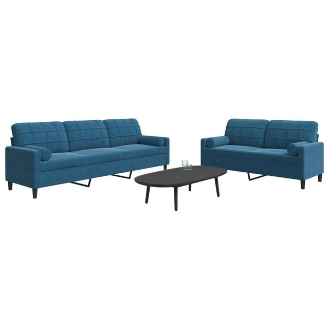 vidaXL Sofa 2-tlg. Sofagarnitur mit Kissen und Nackenrollen Blau Samt günstig online kaufen