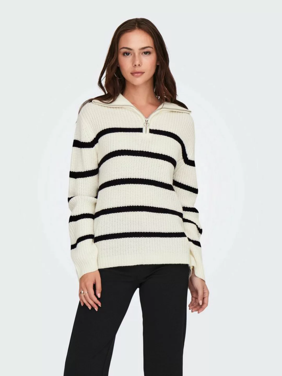 JACQUELINE de YONG Strickpullover Gestreifter Troyer Strickpullover Langarm günstig online kaufen