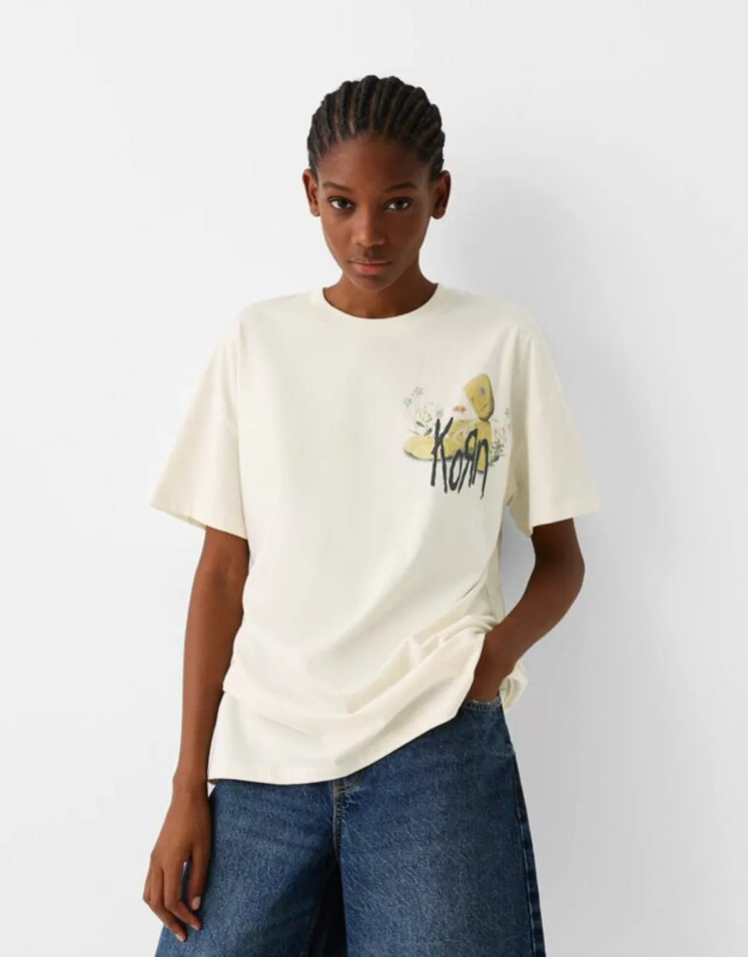 Bershka T-Shirt Korn Mit Kurzen Ärmeln Und Print Damen L Rohweiß günstig online kaufen