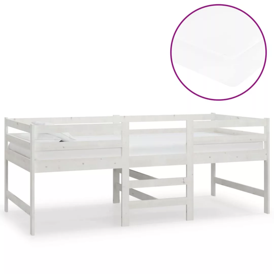 Mittelhohes Bett Mit Matratze 90x200 Cm Weiß Massivholz Kiefer günstig online kaufen