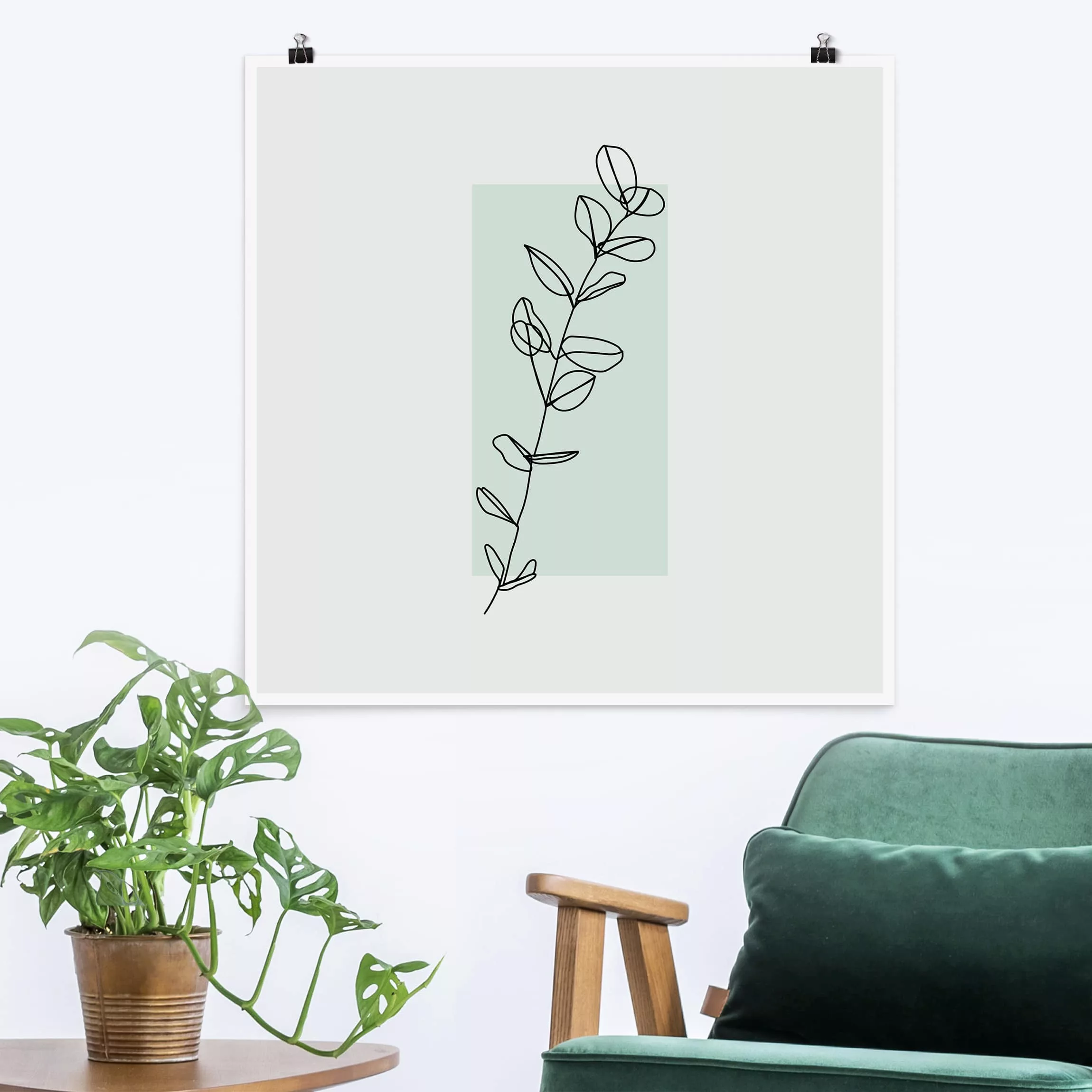Poster Blumen - Quadrat Zweig Geometrie Viereck Line Art günstig online kaufen