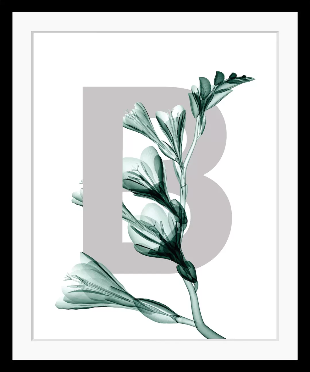 queence Bild "B-Flower 2.0", Buchstaben, Blume, Blätter, gerahmt günstig online kaufen