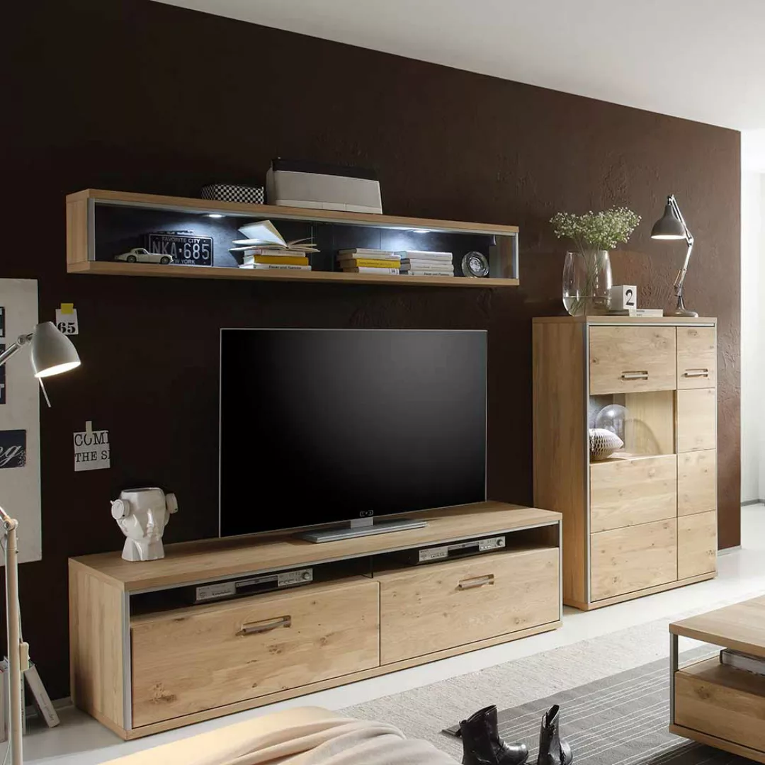 TV Anbauwand in Asteiche Bianco furniert Landhaus Design (dreiteilig) günstig online kaufen
