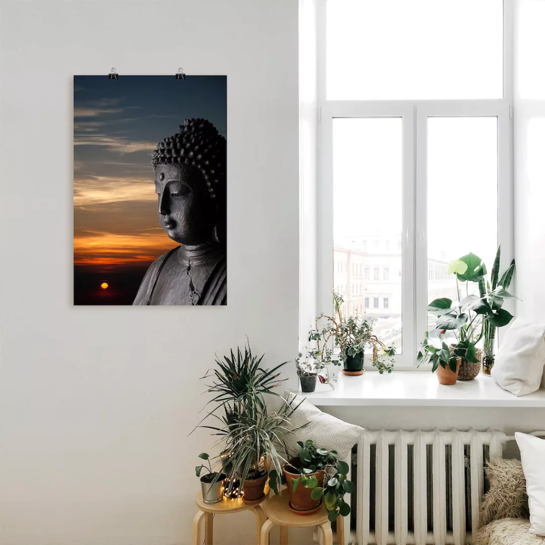Artland Wandbild "Buddha Statue vor Sonnenuntergang", Buddhismus, (1 St.), günstig online kaufen
