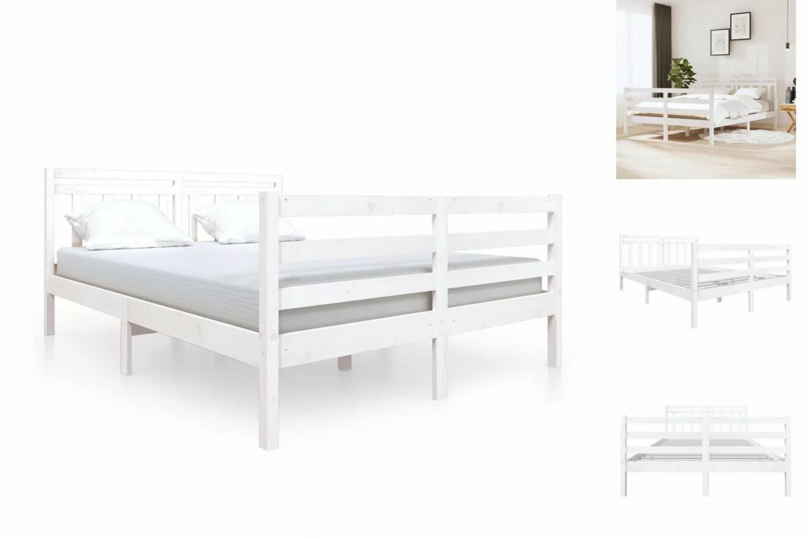 vidaXL Bettgestell Massivholzbett Weiß 140x190 cm Bett Bettrahmen Bettgeste günstig online kaufen