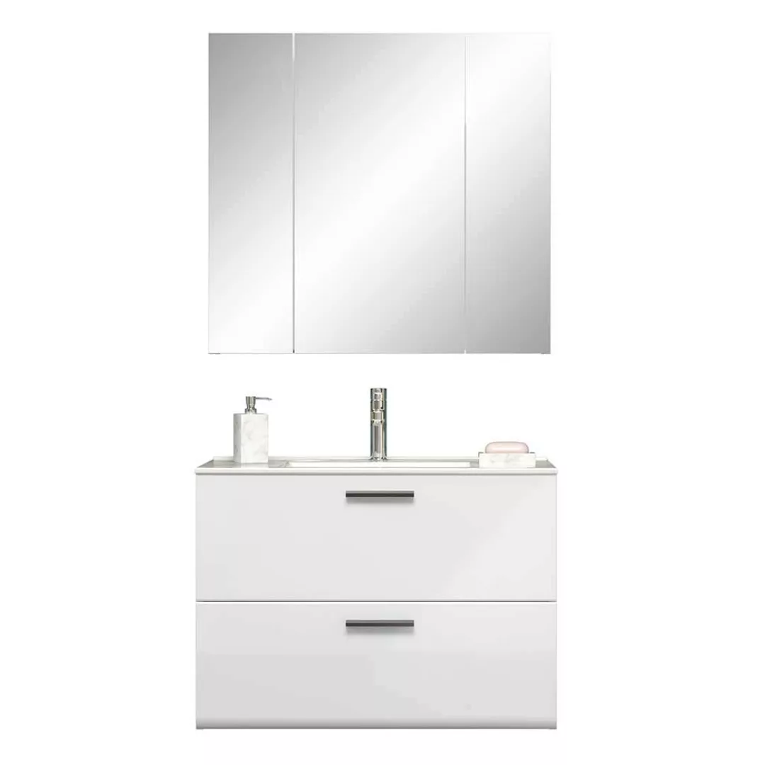 Badmöbel Set mit Spiegelschrank in Weiß die Wandmontage (zweiteilig) günstig online kaufen