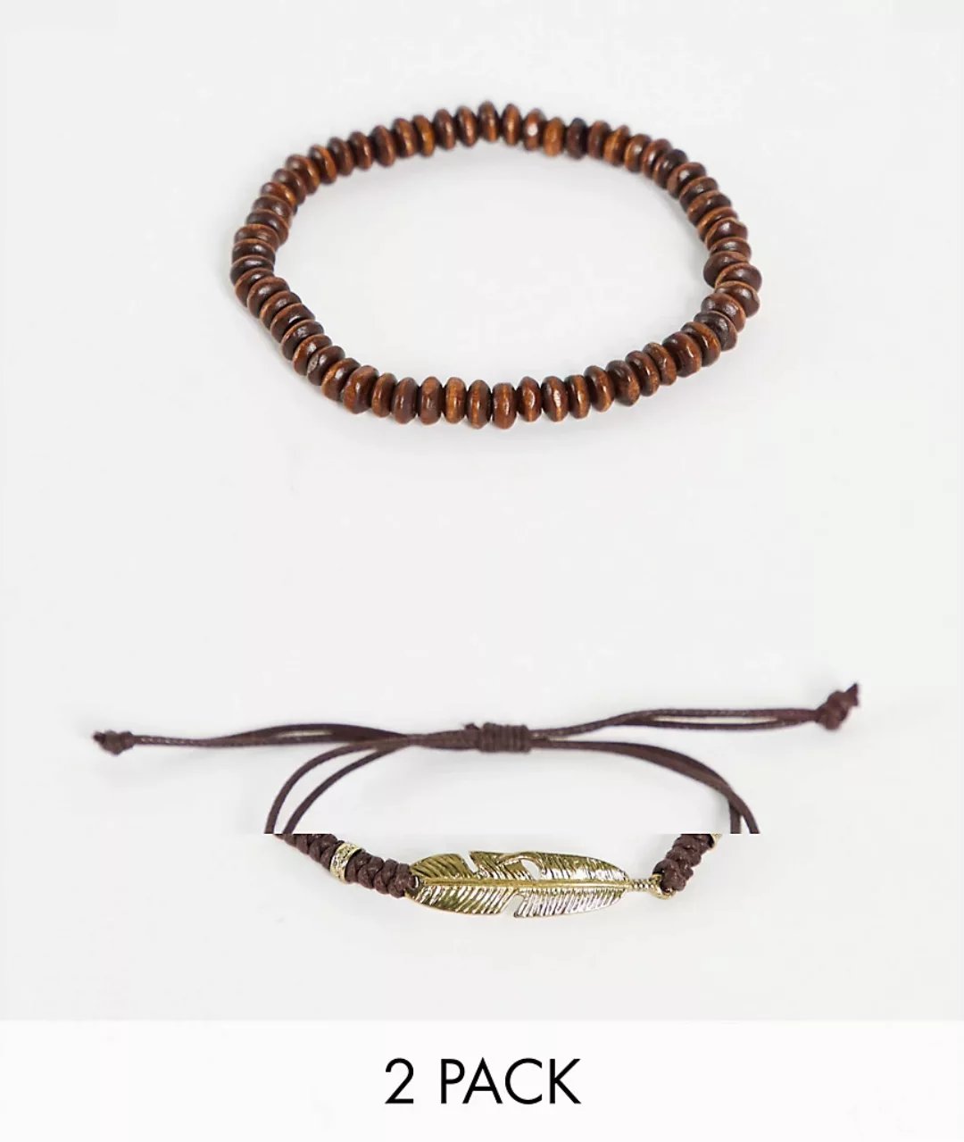 ASOS DESIGN – Armband-Set im Perlen- und Kordeldesign mit Anhänger in Braun günstig online kaufen
